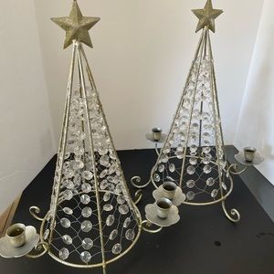 Vintage Beaded crystal Christmas tree shaped candle stick holder